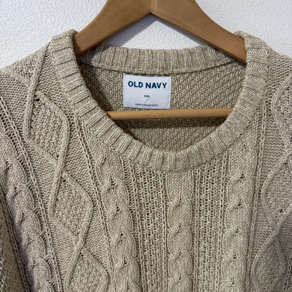 Old Navy Cozy Cable-Knit Cotton Sweater Wish Bone Beige Cabincore NWT-XXL - Picture 4 of 9